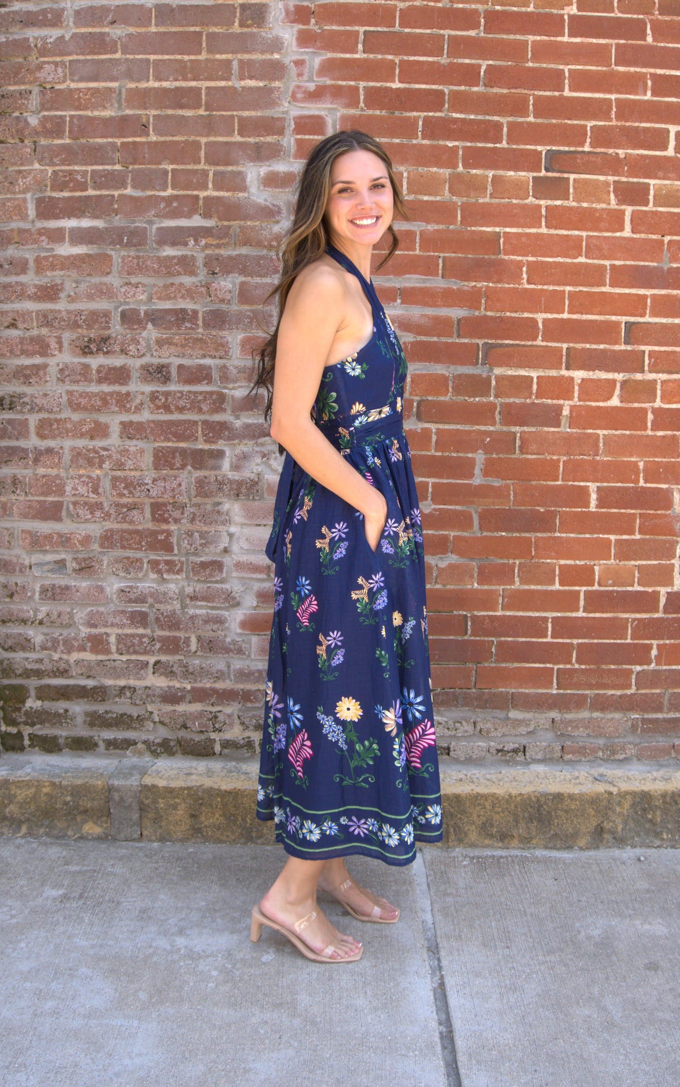 Timeless Grace Floral Maxi Dress-clothing,dresses,Floral,Floral Print,Halter Dress,Maxi Dress,navy,Navy Multi,Navy Multi Print,Tie Neck,women's-[option4]-[option5]-[option6]-Bella Bliss Boutique in Texas