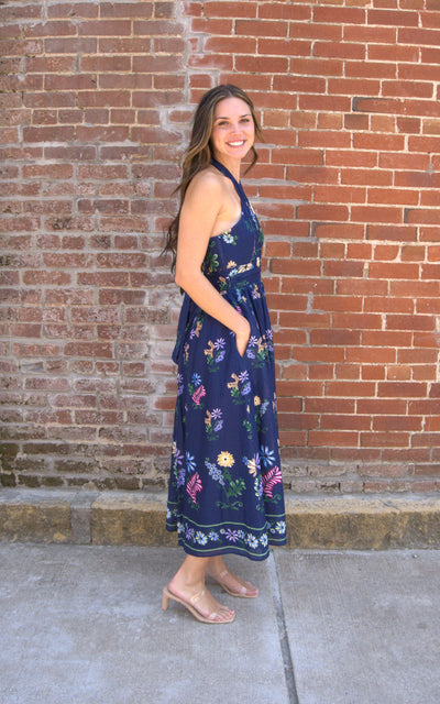 Timeless Grace Floral Maxi Dress-clothing,dresses,Floral,Floral Print,Halter Dress,Maxi Dress,navy,Navy Multi,Navy Multi Print,Tie Neck,women's-[option4]-[option5]-[option6]-Bella Bliss Boutique in Texas