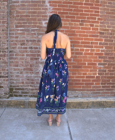 Timeless Grace Floral Maxi Dress-clothing,dresses,Floral,Floral Print,Halter Dress,Maxi Dress,navy,Navy Multi,Navy Multi Print,Tie Neck,women's-[option4]-[option5]-[option6]-Bella Bliss Boutique in Texas