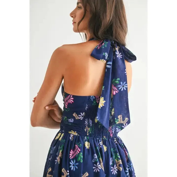 Timeless Grace Floral Maxi Dress-clothing,dresses,Floral,Floral Print,Halter Dress,Maxi Dress,navy,Navy Multi,Navy Multi Print,Tie Neck,women's-[option4]-[option5]-[option6]-Bella Bliss Boutique in Texas