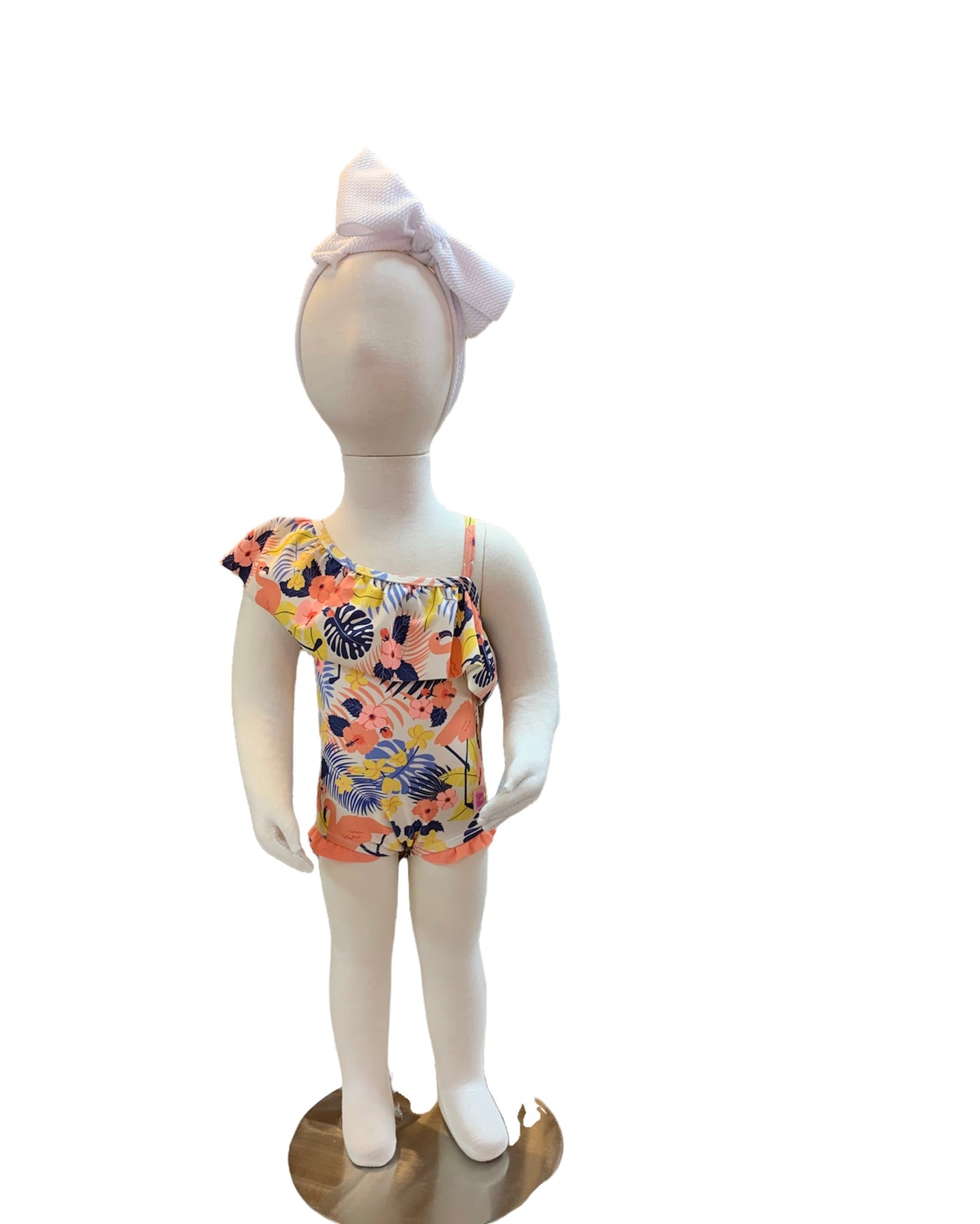 Tropical Flamingo One Piece Swimsuit-Children & Tweens,children's,clothing,Infant to 6,one piece,One Shoulder,Ruffle Detail,Sale,Swimsuit,Swimwear-3/6M-[option4]-[option5]-[option6]-Bella Bliss Boutique in Texas