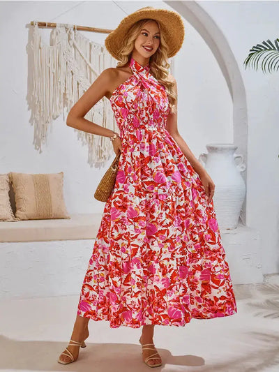 Tropical Print Tiered Midi Dress-Bold, clothing, dress, dresses, Floral, Floral Print, Maxi Dress, Tiered, Tropical Floral, Women, women's-S-[option4]-[option5]-[option6]-Bella Bliss Boutique in Texas