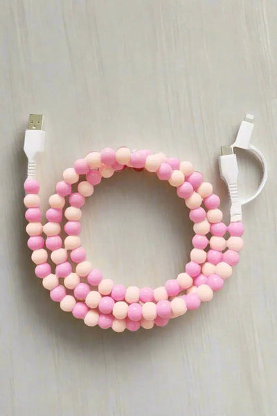 Two Tone Pink Cord Phone Charger-Beads,charger,iPhone,Pink-[option4]-[option5]-[option6]-Bella Bliss Boutique in Texas