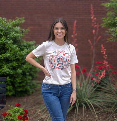 USA Bow Tee-4th of July,Bow,Bow Detail,clothing,Curvy,Patriotic,Top,Tops,USA,Vintage White,Women,women's-S-[option4]-[option5]-[option6]-Bella Bliss Boutique in Texas