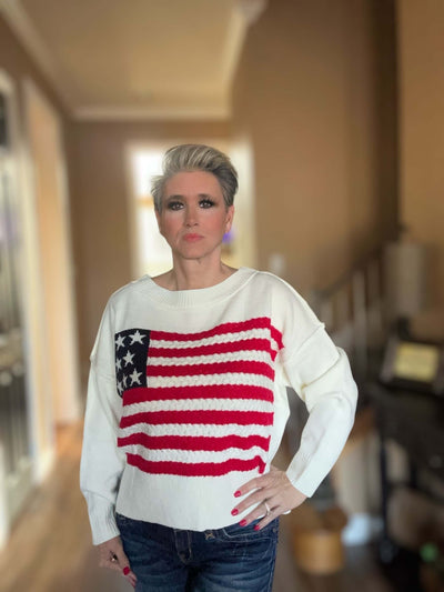 USA Flag Boat Neck Sweater-4th of July,American Flag,Boat Neck,clothing,Cream,Flag,Inauguration,Lightweight Sweater,Sweater,Sweaters,Top,Tops,USA,Women,women's-S-[option4]-[option5]-[option6]-Bella Bliss Boutique in Texas