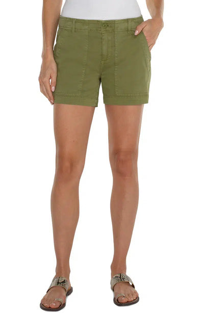 Utility Shorts w/Flap Pockets, size 4/27-Liverpool, military green, Sale, shorts-[option4]-[option5]-[option6]-Bella Bliss Boutique in Texas