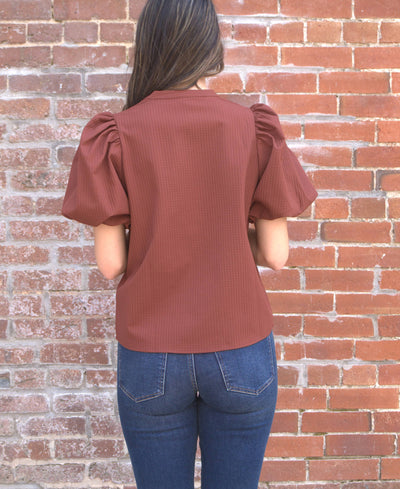 V-Neck Puff Sleeve Top-clothing,Puff Sleeve,Rust,Top,Tops,V-Neck,Women,women's-[option4]-[option5]-[option6]-Bella Bliss Boutique in Texas
