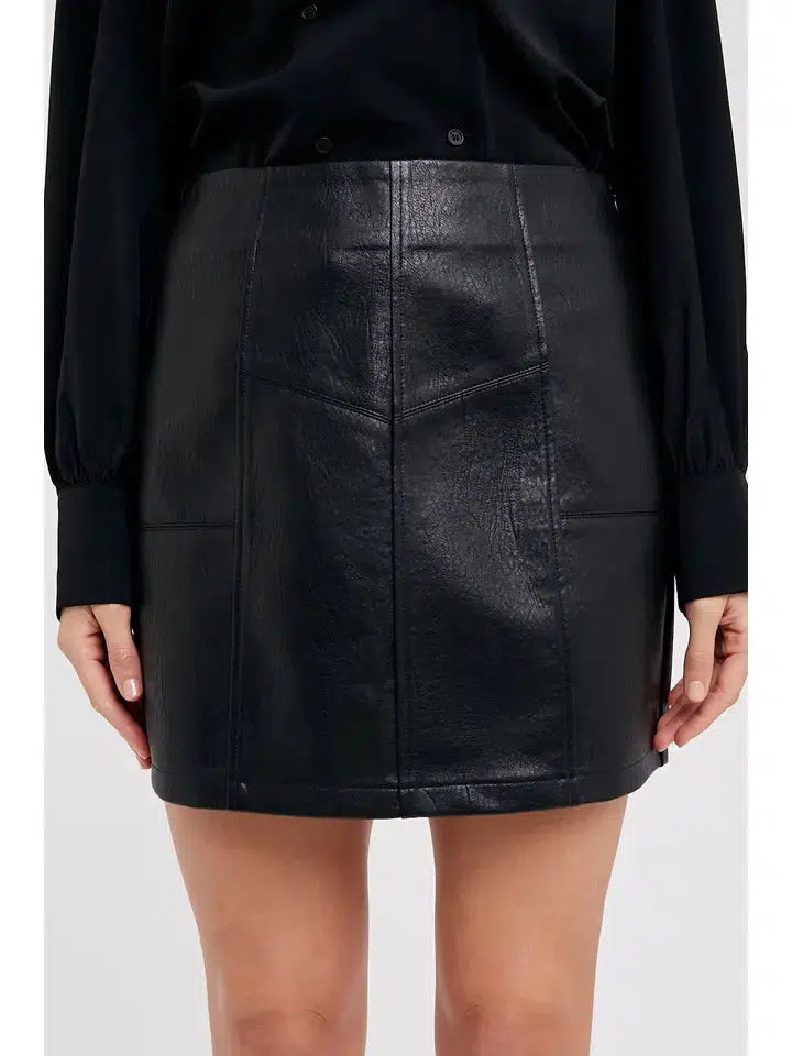 Vegan Leather Mini Skirt-Black, Bottoms, clothing, Mini Skirt, Skirt, Skirts, Vegan Leather, Women, women's-[option4]-[option5]-[option6]-Bella Bliss Boutique in Texas