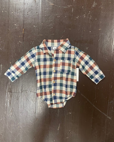Vintage Plaid Button Down Romper - 6M Only-Baby Gifts,Button Up,Children & Tweens,children's,Children/Tween,Childrens/Tween,Fall Plaid,Infant to 6,infant-6,plaid,Sale-[option4]-[option5]-[option6]-Bella Bliss Boutique in Texas