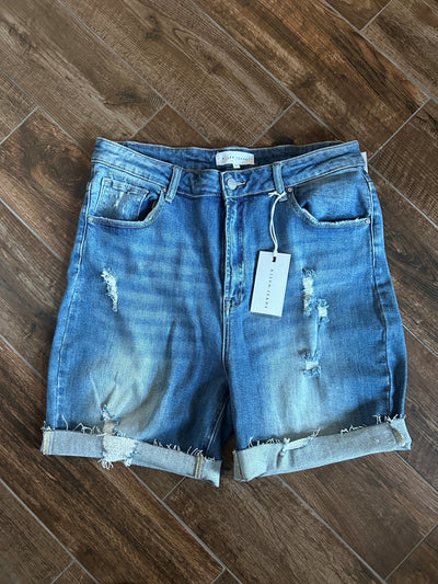 Vintage Wash Mid Thigh Shorts-Bottoms,clothing,Curvy,Denim Shorts,plus size,shorts,spring,summer-[option4]-[option5]-[option6]-Bella Bliss Boutique in Texas