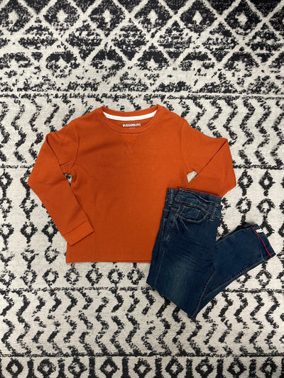 Waffle Knit Crew Neck Top-Children & Tweens, children's, clothing, Infant to 6, Long Sleeve, Rust, Top, Tops, Waffle Knit-[option4]-[option5]-[option6]-Bella Bliss Boutique in Texas