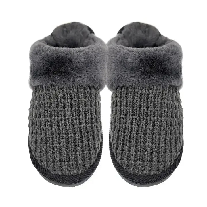Waffle Knit Faux Fur Slippers-Bedroom Slippers,Faux Fur,Grey,Loungewear & Intimates,Shoes,Slippers,Waffle Knit,women's-[option4]-[option5]-[option6]-Bella Bliss Boutique in Texas