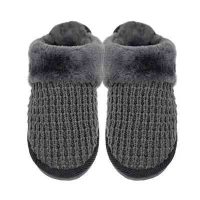 Waffle Knit Faux Fur Slippers-Bedroom Slippers,Faux Fur,Grey,Loungewear & Intimates,Shoes,Slippers,Waffle Knit,women's-[option4]-[option5]-[option6]-Bella Bliss Boutique in Texas