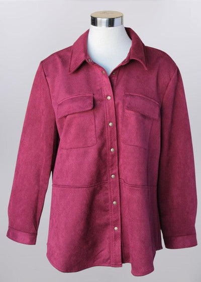 Washable Suede Top-button down,Button Front,Button Up,buttondown,clothing,Long Sleeve,Sale,Suede,Top,Tops,Washable Suede,Wine,Women,women's-[option4]-[option5]-[option6]-Bella Bliss Boutique in Texas