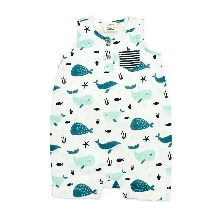 Whales Henley Short Romper-Children & Tweens,children's,clothing,Henley,Infant to 6,Jumpsuits & Rompers,organic,romper,Rompers,Short Romper,Sleeveless,Whales-0/3M-[option4]-[option5]-[option6]-Bella Bliss Boutique in Texas