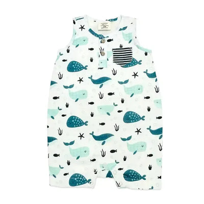 Whales Henley Short Romper-Children & Tweens,children's,clothing,Henley,Infant to 6,Jumpsuits & Rompers,organic,romper,Rompers,Short Romper,Sleeveless,Whales-[option4]-[option5]-[option6]-Bella Bliss Boutique in Texas
