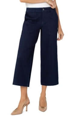 Wide Leg Cargo Pants-Bottoms,Cargo,Cargo Pockets,clothing,Crop,Crop Flare,Cropped,denim,Elastic Back,Indigo Rinse,Pants,Wide Leg,Women,women's-[option4]-[option5]-[option6]-Bella Bliss Boutique in Texas