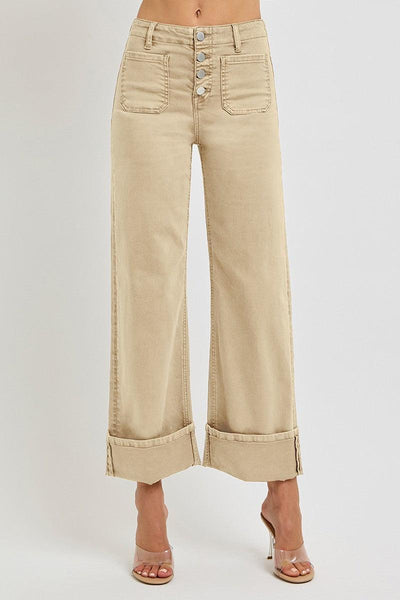Wide Leg Patch Pocket Jeans-Bottoms,Button Fly,Button Front,Button Up,clothing,Cuffed,Cuffed Hem,Cuffed Jeans,denim,High Rise,Jeans,Latte,Patch Pockets,Wide Leg,Women,women's-1/25-[option4]-[option5]-[option6]-Bella Bliss Boutique in Texas