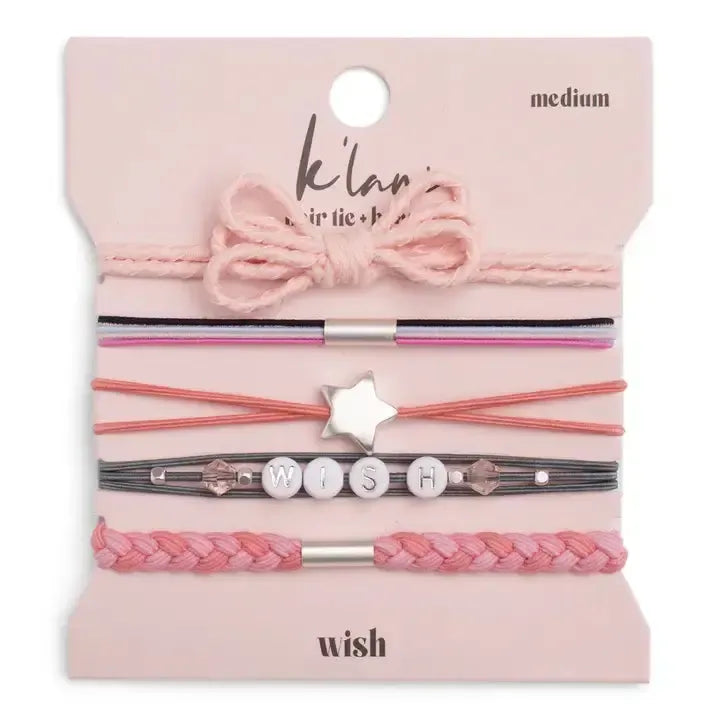 Wish Hair Tie Bracelets-Accessories,Bracelet,Bracelets,children's Accessories,Grey,Hair Accessories,Hair Tie Bracelets,Hair Ties,Jewelry,Pink,Pink Bow,Pink Crystals,Silver Star Charm,Stretch Bracelet,Tween Accessories,Wish-S-[option4]-[option5]-[option6]-Bella Bliss Boutique in Texas