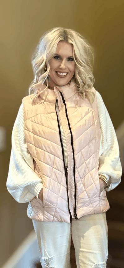 Zip Front Quilted Vest-blush,clothing,Coats & Jackets,jacket,Outerwear,Quilted,Rose Blush,Vest,Women,women's-[option4]-[option5]-[option6]-Bella Bliss Boutique in Texas