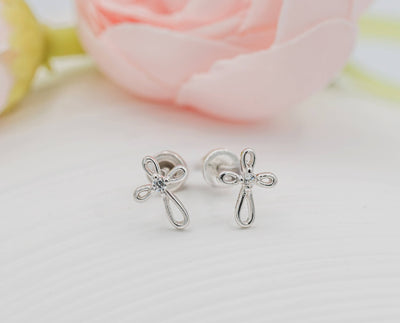 Silver Infinity Cross Earrings